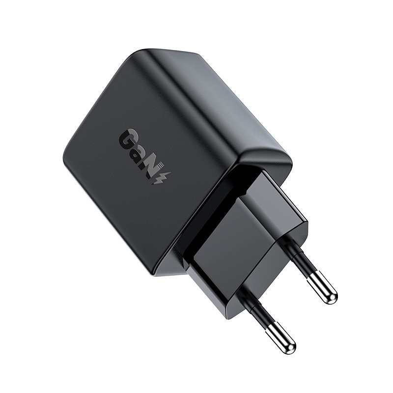 GaN USB-C 30W PD QC 3.0 AFC FCP sieninis įkroviklis juodas