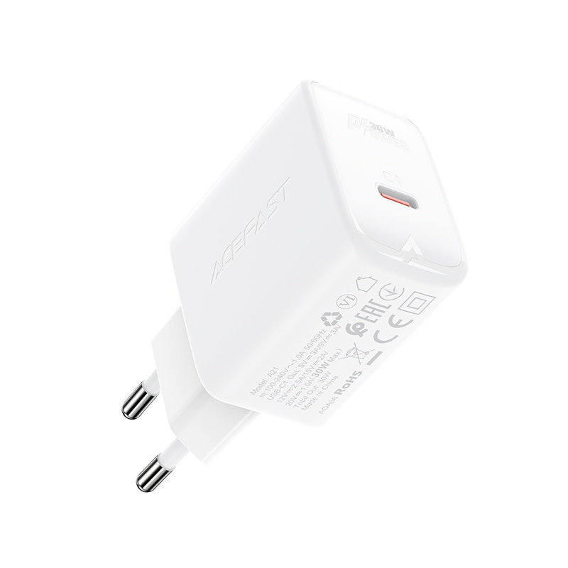 GaN USB-C 30W PD QC 3.0 AFC FCP tinklo įkroviklis baltas