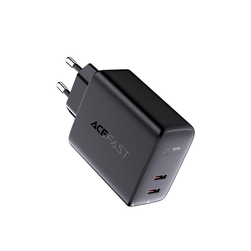 
Tinklo įkroviklis 2x USB-C 40W PPS PD QC 3.0 AFC FCP juodas
