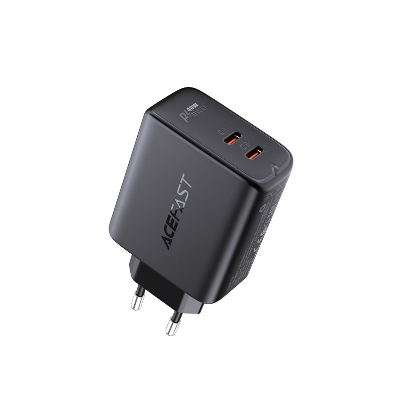 
Tinklo įkroviklis 2x USB-C 40W PPS PD QC 3.0 AFC FCP juodas
