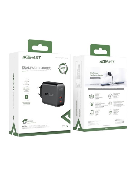 
Tinklo įkroviklis 2x USB-C 40W PPS PD QC 3.0 AFC FCP juodas
