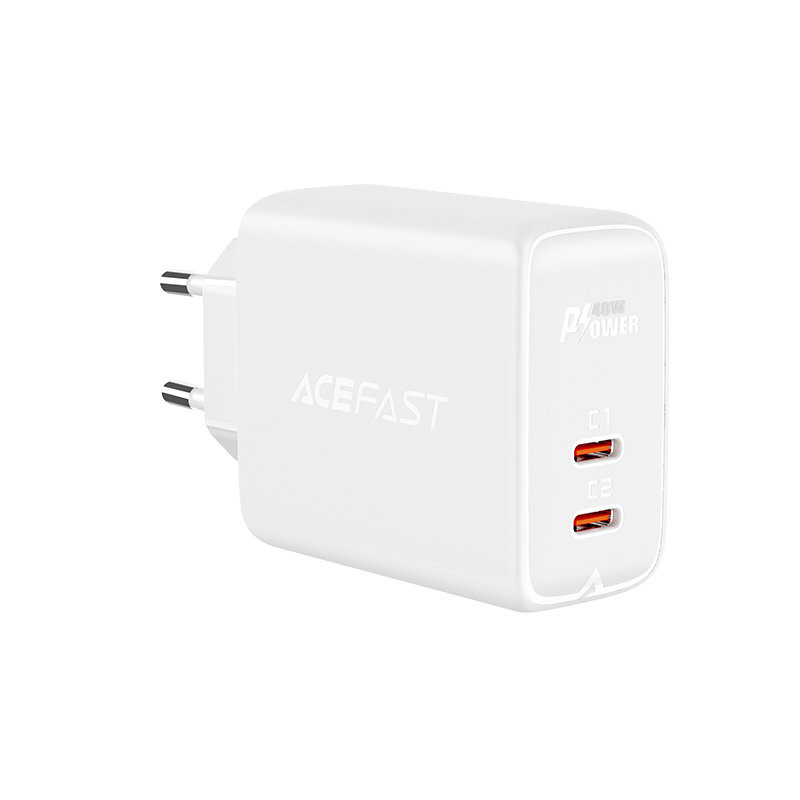 
Tinklo įkroviklis 2x USB-C 40W PPS PD QC 3.0 AFC FCP balta
