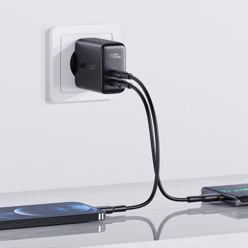 Tinklo įkroviklis 2x USB-C 40W PPS PD QC 3.0 AFC FCP balta