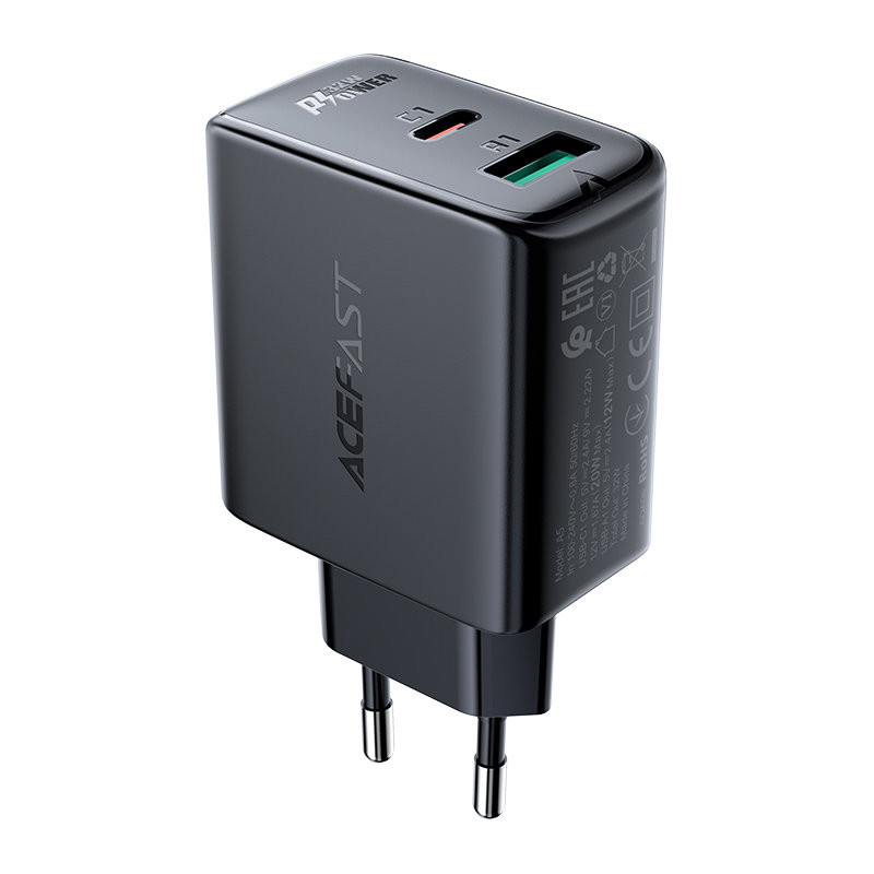 
USB-C USB 32W sieninis įkroviklis PPS PD QC 3.0 AFC FCP juodas

