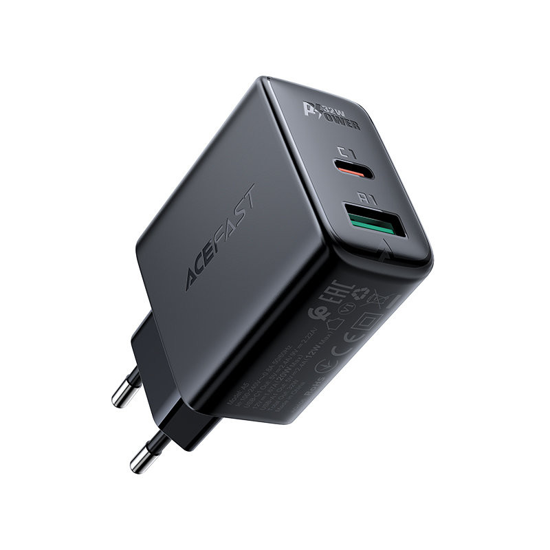 USB-C USB 32W sieninis įkroviklis PPS PD QC 3.0 AFC FCP juodas
