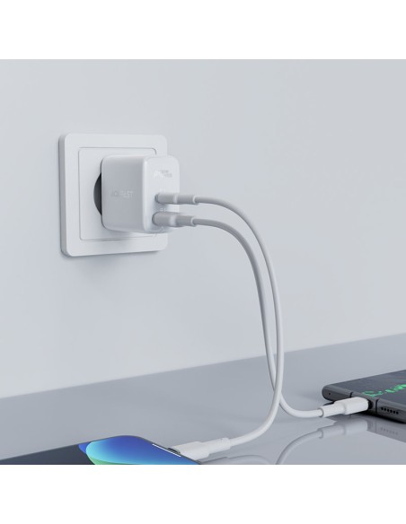 
USB-C USB 32W sieninis įkroviklis PPS PD QC 3.0 AFC FCP baltas
