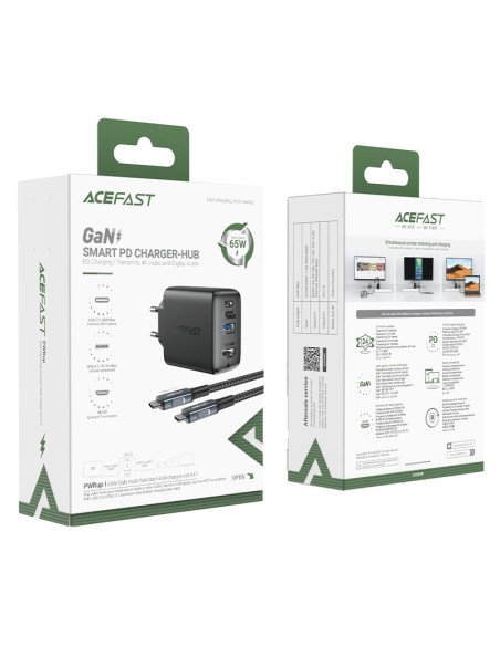 
2in1 įkroviklis su USB-C laidu + USB-C - HDMI 4K adapteris, juodas
