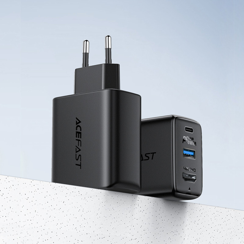 
2in1 įkroviklis su USB-C laidu + USB-C - HDMI 4K adapteris, juodas
