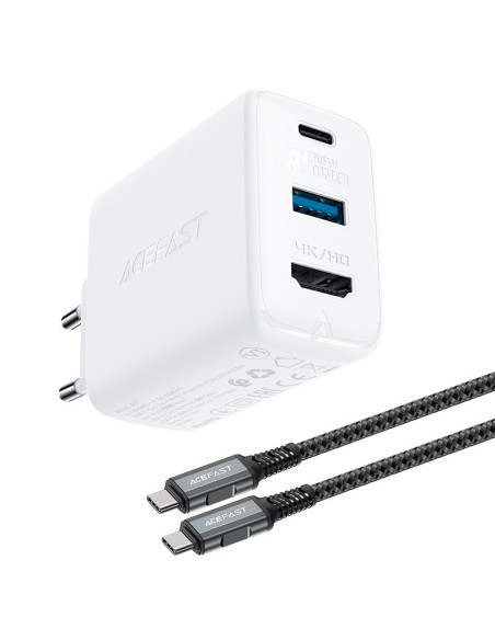 
2in1 Sieninis įkroviklis su USB-C laidu + USB-C - HDMI 4K adapteris baltas
