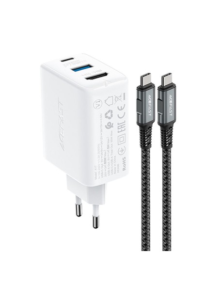 
2in1 Sieninis įkroviklis su USB-C laidu + USB-C - HDMI 4K adapteris baltas
