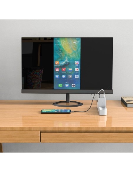 
2in1 Sieninis įkroviklis su USB-C laidu + USB-C - HDMI 4K adapteris baltas
