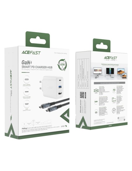 
2in1 Sieninis įkroviklis su USB-C laidu + USB-C - HDMI 4K adapteris baltas
