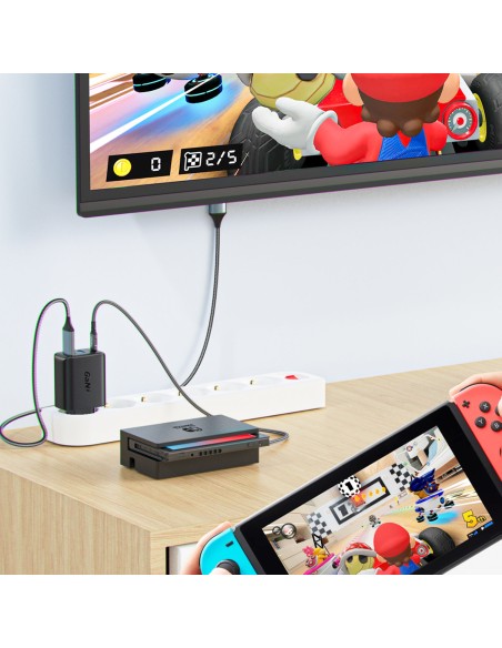 
2in1 Sieninis įkroviklis su USB-C laidu + USB-C - HDMI 4K adapteris baltas
