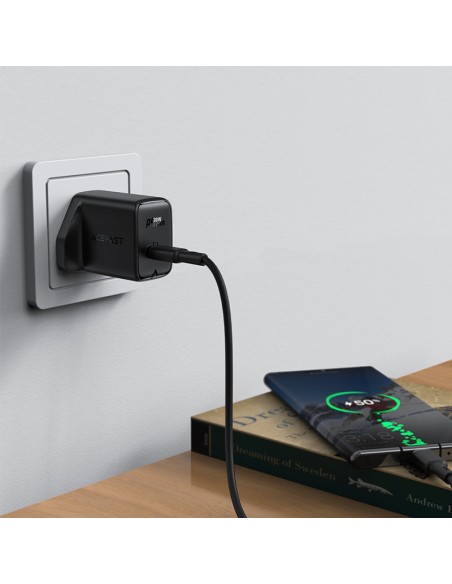 
Angliškas GaN USB-C įkroviklis 30W Q3 3.0 AFC FCP UK kištukas juodas
