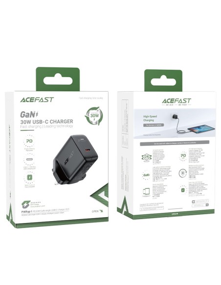 
Angliškas GaN USB-C įkroviklis 30W Q3 3.0 AFC FCP UK kištukas juodas
