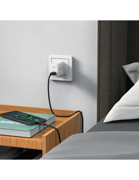 
Angliškas GaN USB-C įkroviklis 30W Q3 3.0 AFC FCP UK kištukas juodas
