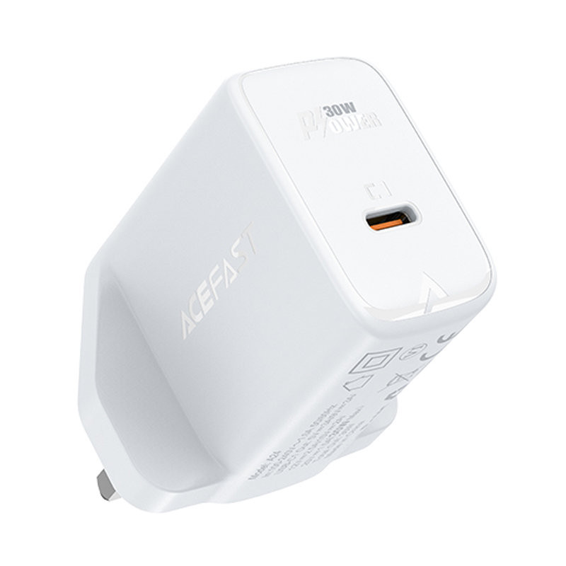 
Angliškas GaN USB-C įkroviklis 30W Q3 3.0 AFC FCP UK kištukas baltas
