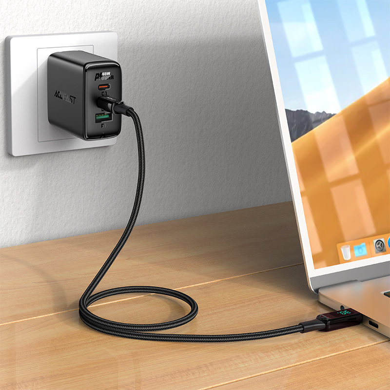 Pintas kabelis su LED ekranu iPhone MFI USB-C - Lightning 1.2m 30W 3A juodas