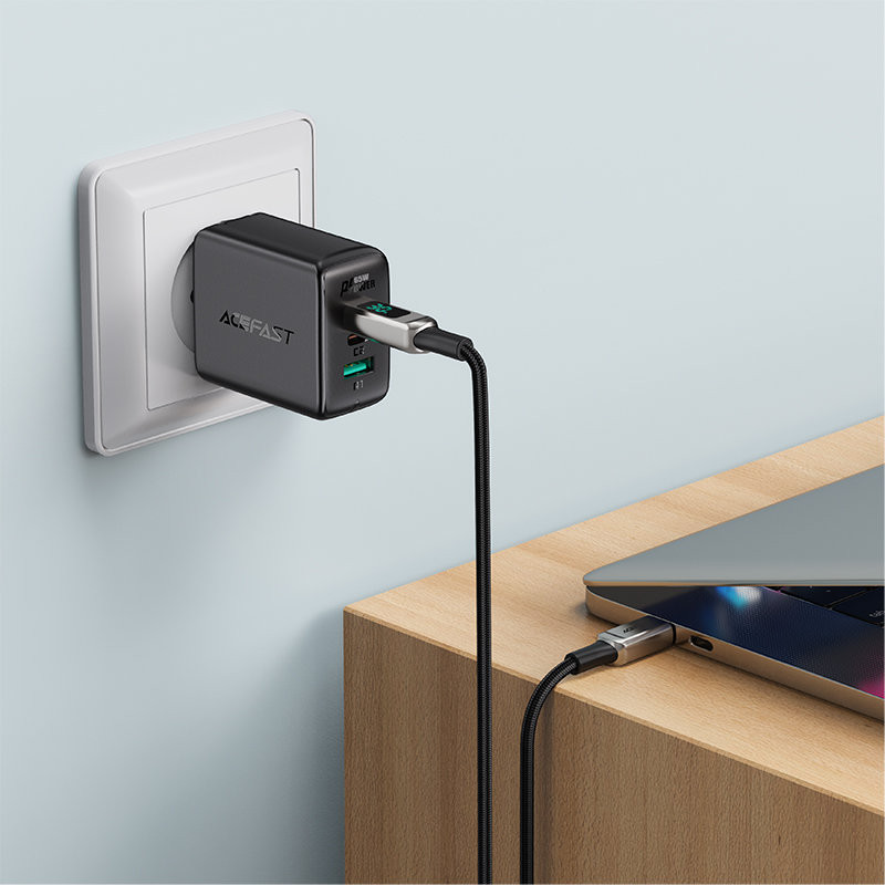 Pintas kabelis su LED ekranu iPhone MFI USB-C - Lightning 1.2m 30W 3A juodas