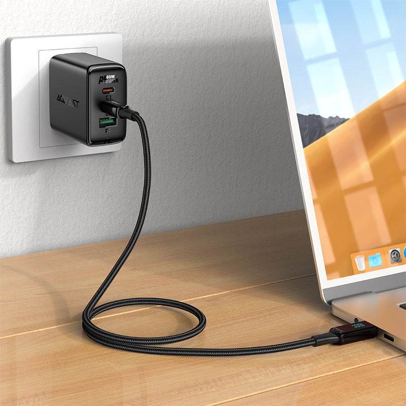 Pintas laidas su LED ekranu USB-C 100W 20V 5A 2m juodas