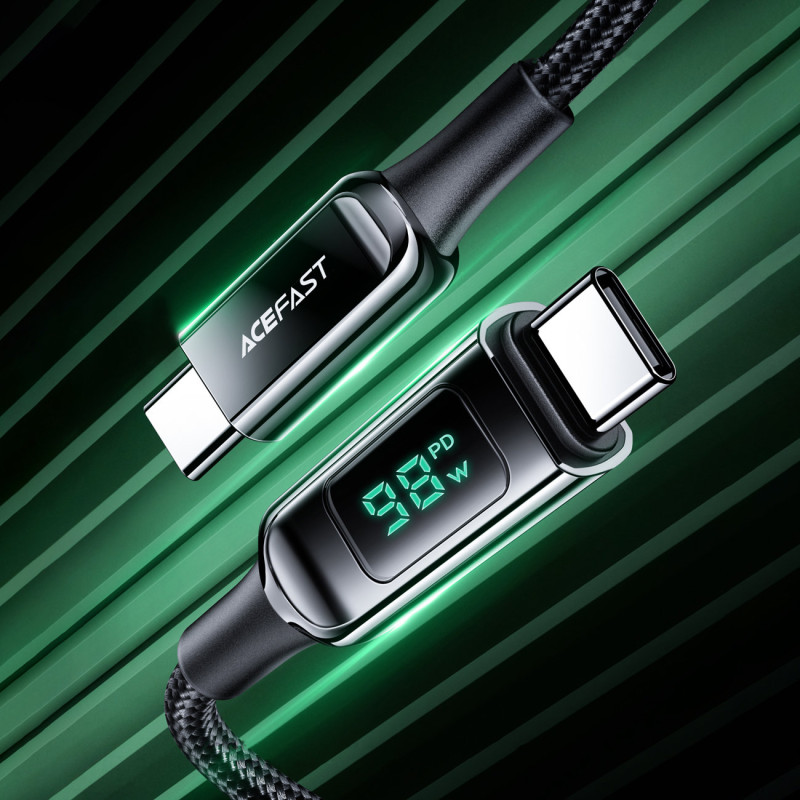 Pintas laidas su LED ekranu USB-C 100W 20V 5A 2m juodas