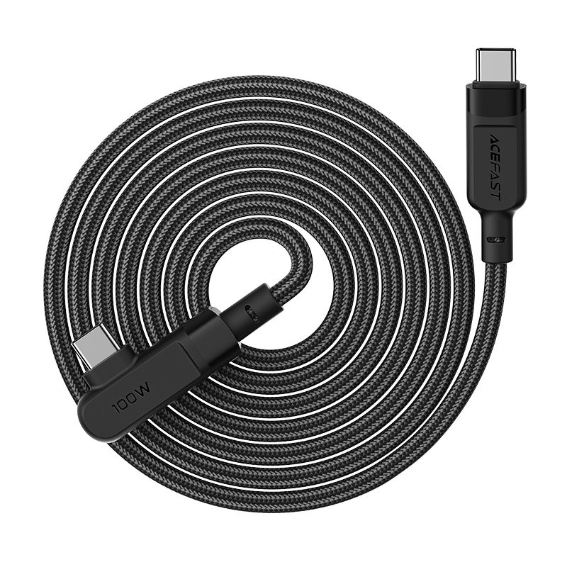 Pintas kampinis kabelis USB-C 100W 20V 5A 2m juodas