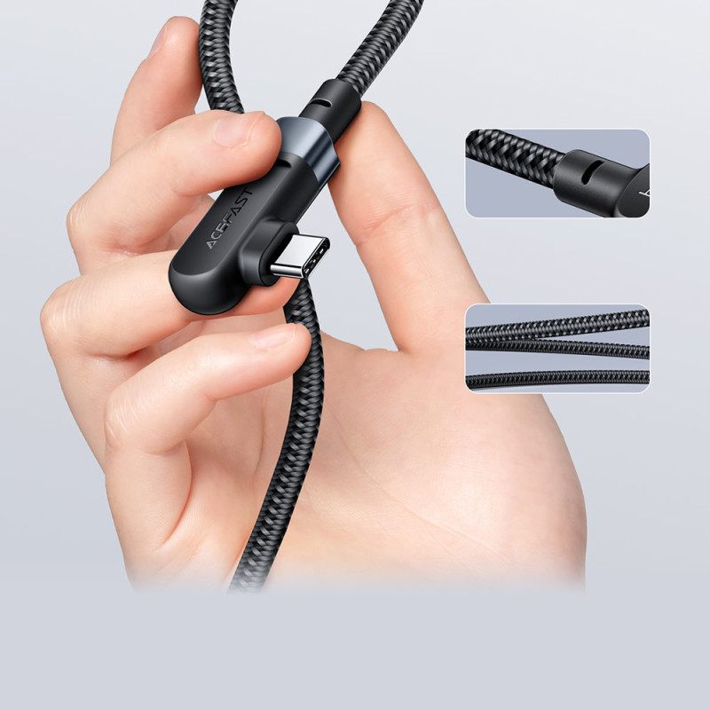 Pintas kampinis kabelis USB-C 100W 20V 5A 2m juodas