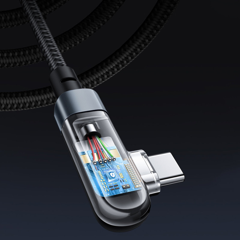 Pintas kampinis kabelis USB-C 100W 20V 5A 2m juodas