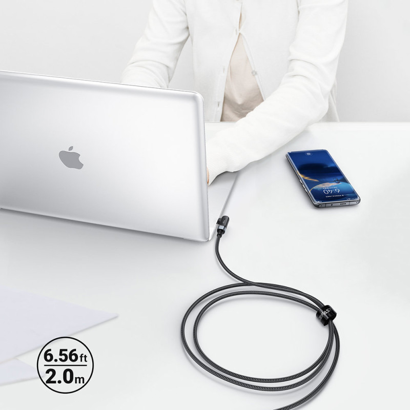 Pintas kampinis kabelis USB-C 100W 20V 5A 2m juodas
