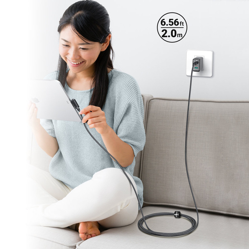 Pintas kampinis kabelis USB-C 100W 20V 5A 2m juodas