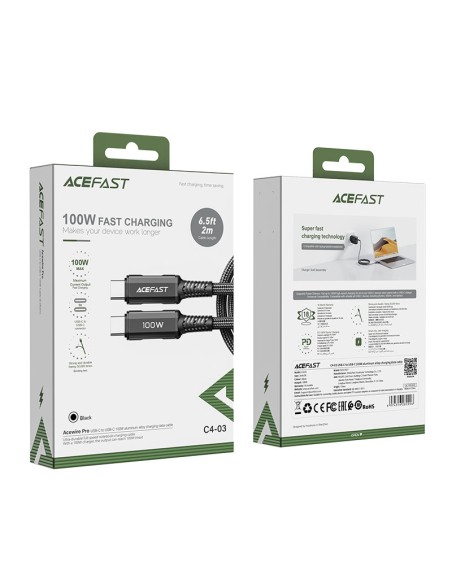 
Pintas kabelis USB-C 100W 20V 5A 2m juodas
