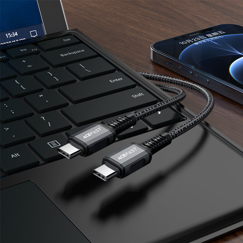 Pintas kabelis USB-C 60W 20V 3A 1,2m pilkas