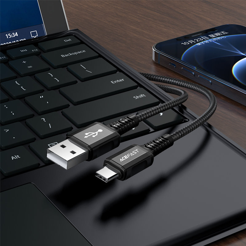 Pintas kabelis USB - USB-C 3A 1,2m juodas