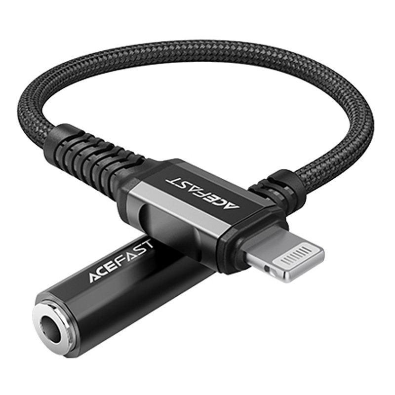 
AUX garso adapteris iPhone MFI Lightning - 3,5 mm mini lizdas 18 cm juodas
