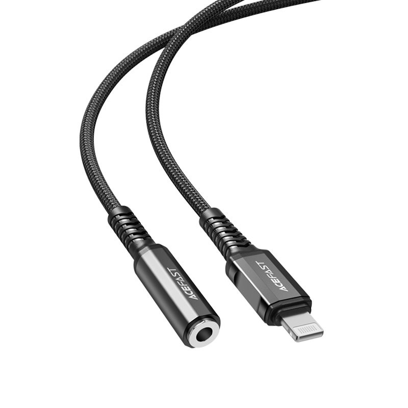 AUX garso adapteris iPhone MFI Lightning - 3,5 mm mini lizdas 18 cm juodas