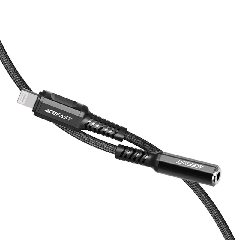 AUX garso adapteris iPhone MFI Lightning - 3,5 mm mini lizdas 18 cm juodas