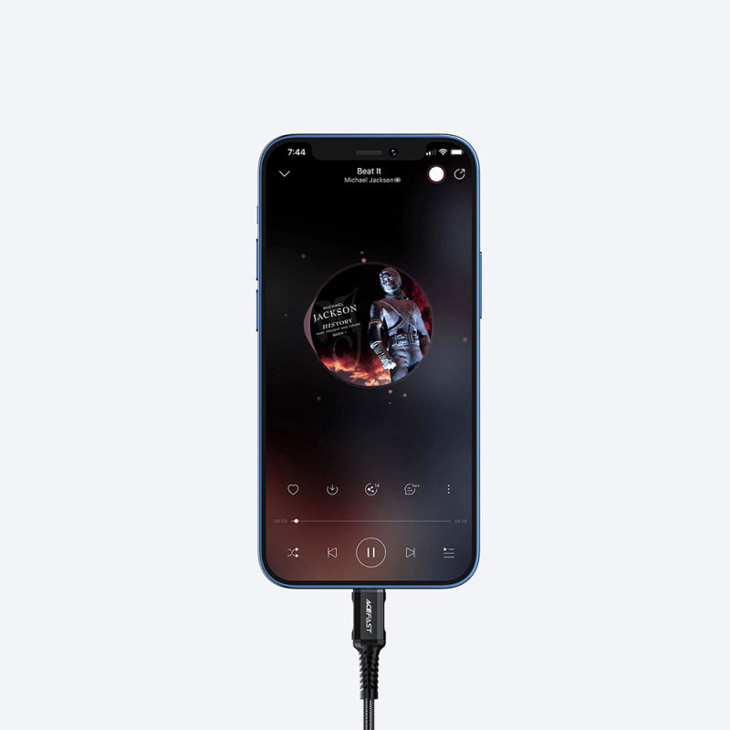 AUX garso adapteris iPhone MFI Lightning - 3,5 mm mini lizdas 18 cm juodas