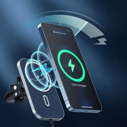 Magnetinis automobilinis laikiklis + Qi indukcinis pakrovėjas 15W juodas