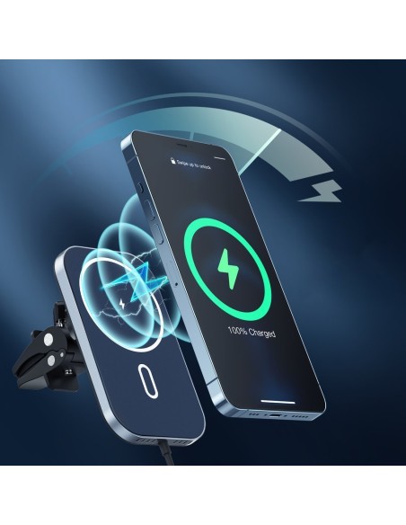 Magnetinis automobilinis laikiklis + Qi indukcinis pakrovėjas 15W juodas