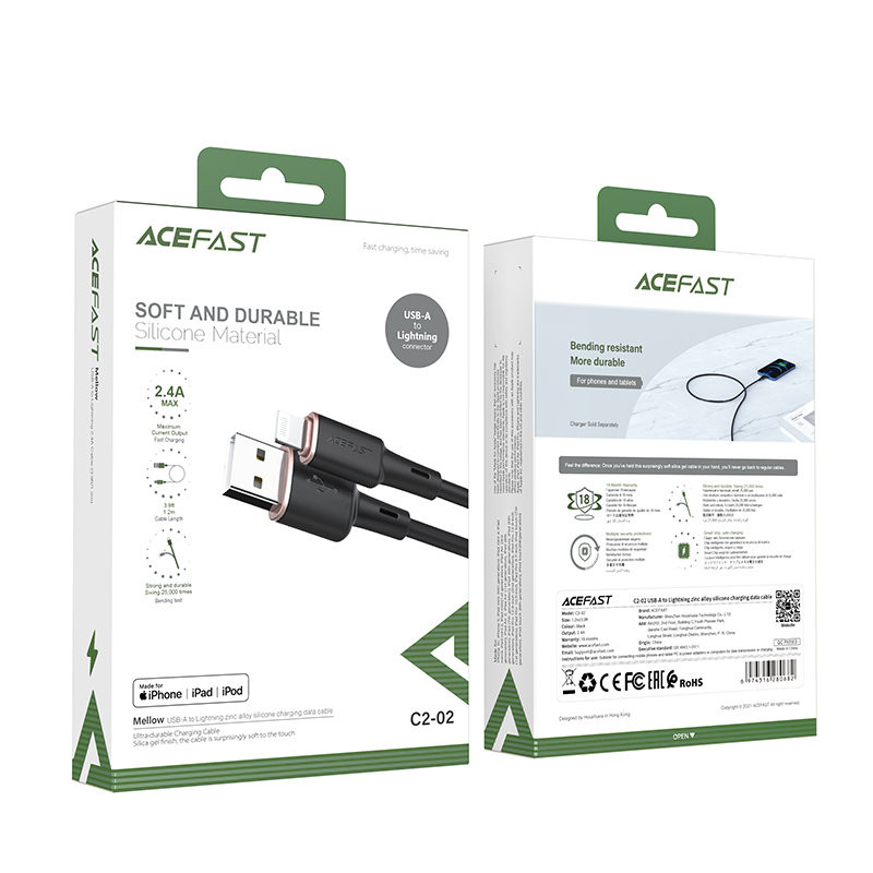 Kabelis iPhone MFI USB - Lightning 2.4A 1.2m juodas