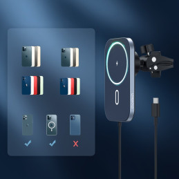Magnetinis automobilinis laikiklis + Qi indukcinis pakrovėjas 15W juodas