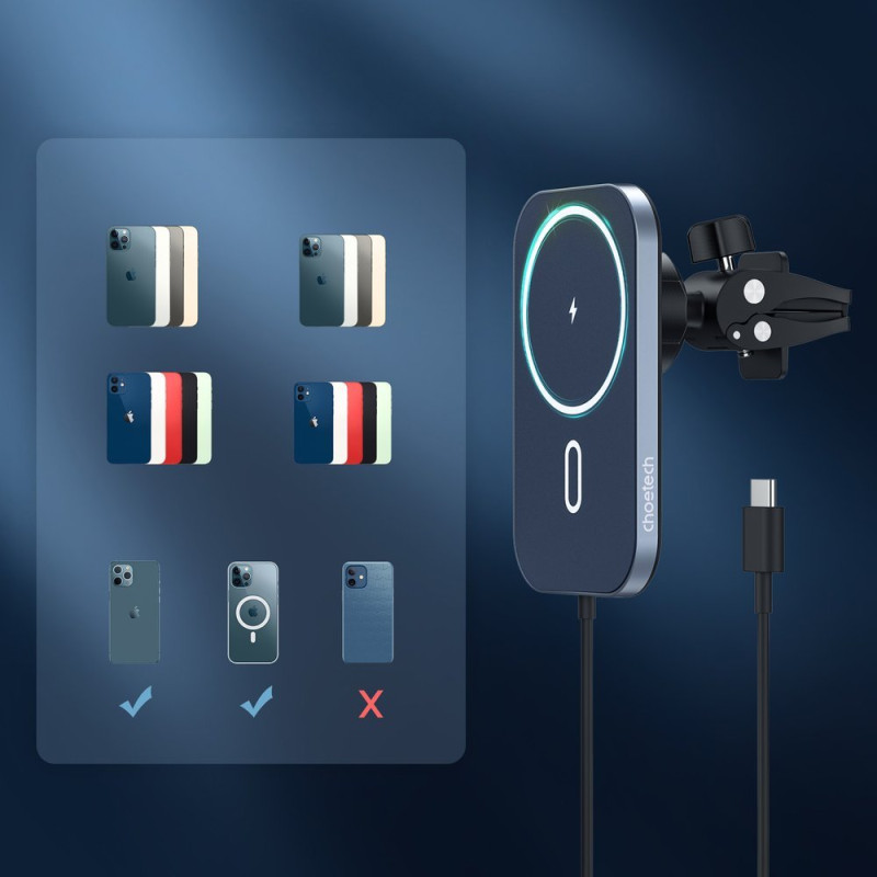 Magnetinis automobilinis laikiklis + Qi indukcinis pakrovėjas 15W juodas