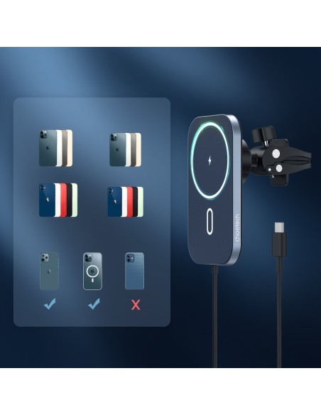 Magnetinis automobilinis laikiklis + Qi indukcinis pakrovėjas 15W juodas