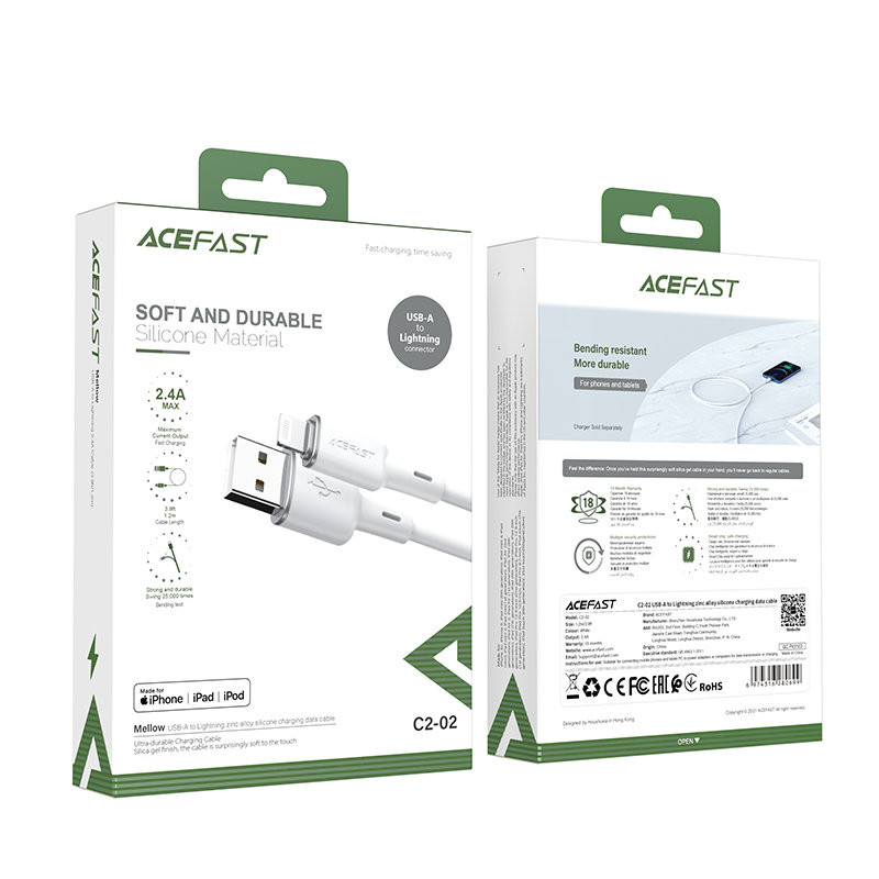 Kabelis iPhone MFI USB - Lightning 2.4A 1.2m baltas