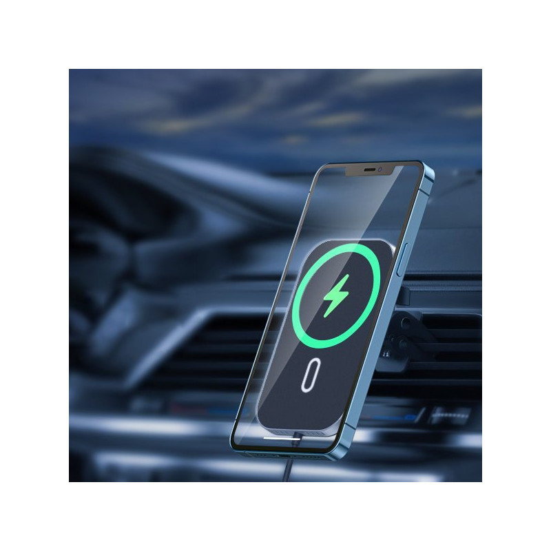 Magnetinis automobilinis laikiklis + Qi indukcinis pakrovėjas 15W juodas