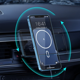 Magnetinis automobilinis laikiklis + Qi indukcinis pakrovėjas 15W juodas