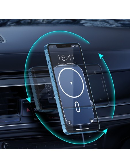 Magnetinis automobilinis laikiklis + Qi indukcinis pakrovėjas 15W juodas