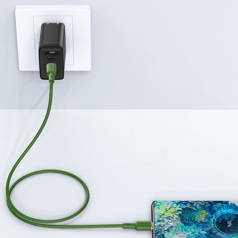 USB-C laidas 60W 20V 3A 1,2m alyvuogių žalia
