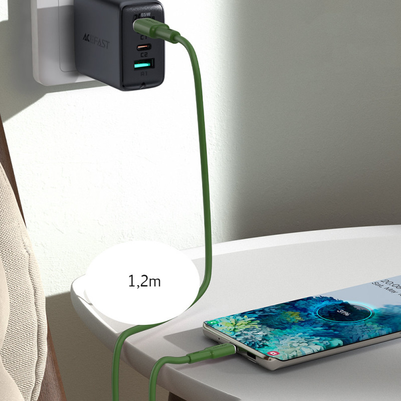 USB-C laidas 60W 20V 3A 1,2m alyvuogių žalia