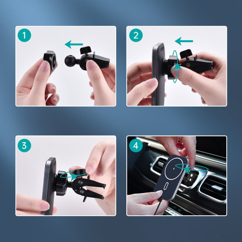 Magnetinis automobilinis laikiklis + Qi indukcinis pakrovėjas 15W juodas